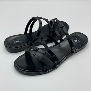 Shade & Shore Black Strappy Studded Slip On Jelly Sandals Women's Size 6